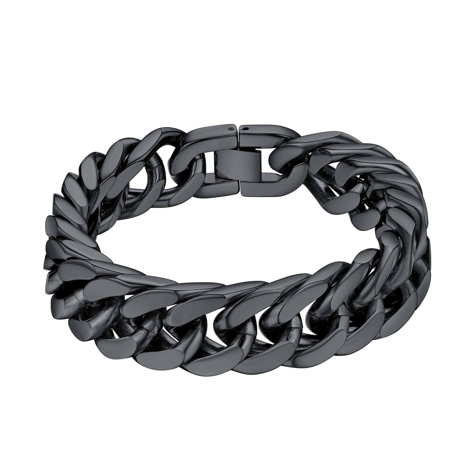 ChainsHouse Bracciale Uomo Catena Cubana In Acciaio Inossidabile 316L – Largo 8/12/17 Mm – Nero/Oro/Argento – Hip Hop Punk Regalo
