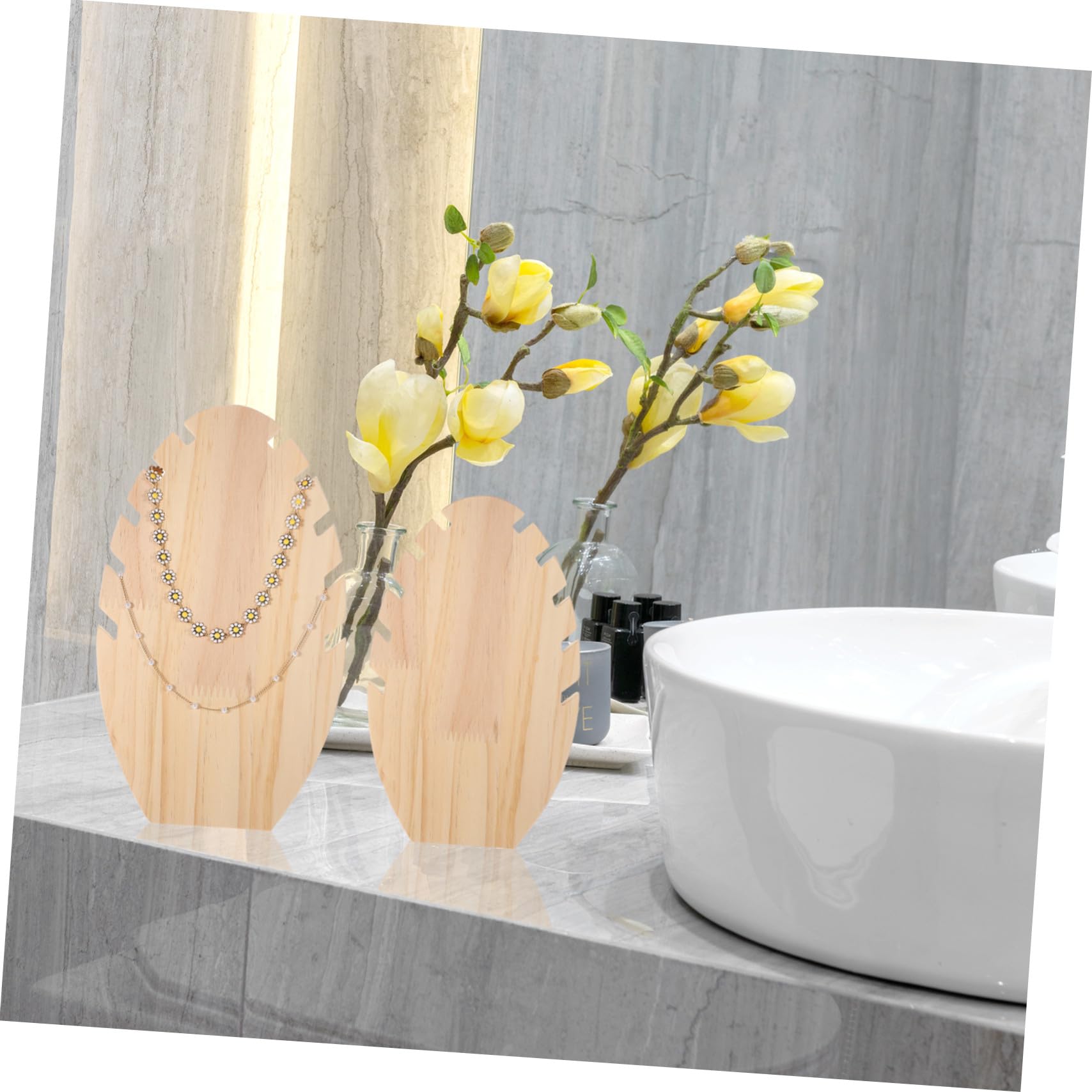 2 Stück Natürlicher Holz Schmuckständer Schlitzen Stabiles Schmuckdisplay für Halsketten Platzsparender Organizer für Schmuckaufbewahrung Langlebiges Holzdesign für Tisch und