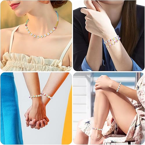 Miniatura 7 de ARTDOT 800 cuentas de letras E, kit de cuentas acrílicas redondas del alfabeto, pequeñas cuentas blancas para hacer joyas y pulseras