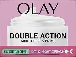 Olay Double Action Moisturise & Prime, Day And Night Cream For Sensitive Skin, For 24H Hydration,50ml