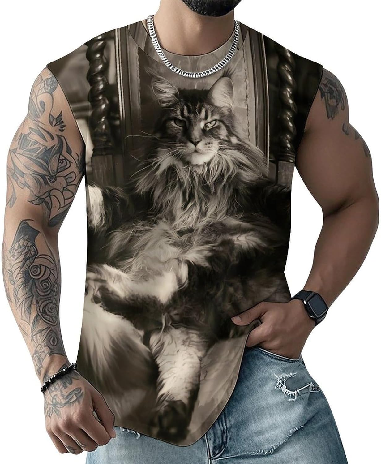 Cat King Maine Coon Men's Sleeveless Shirt Small