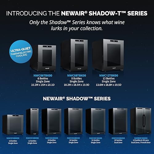 Miniatura 6 de NewAir Shadow-T Series - Nevera termoeléctrica de vino de 8 botellas, Refrigerador de vino de encimera, Bodega compacta con espejo, Enfriador de