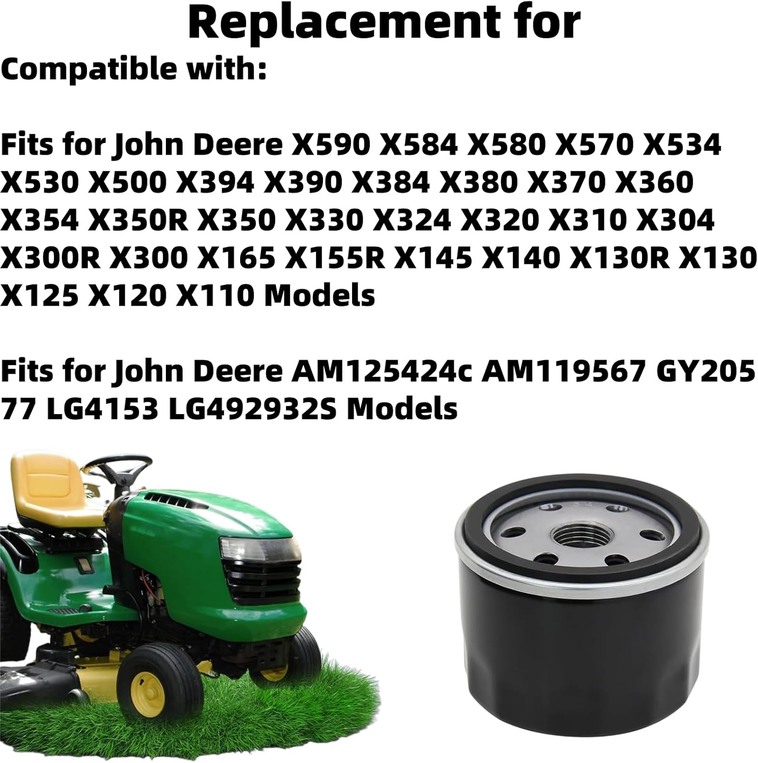 4Pcs AM125424 Oil Filter Fits for John Deere AM125424C GY20577 LG492932S AM119567 LG4153 X350 X320 X300 S140 S110 D105 S100 D110 D130 D140 Replaces for Kawasaki 49065-0721 49065-7007