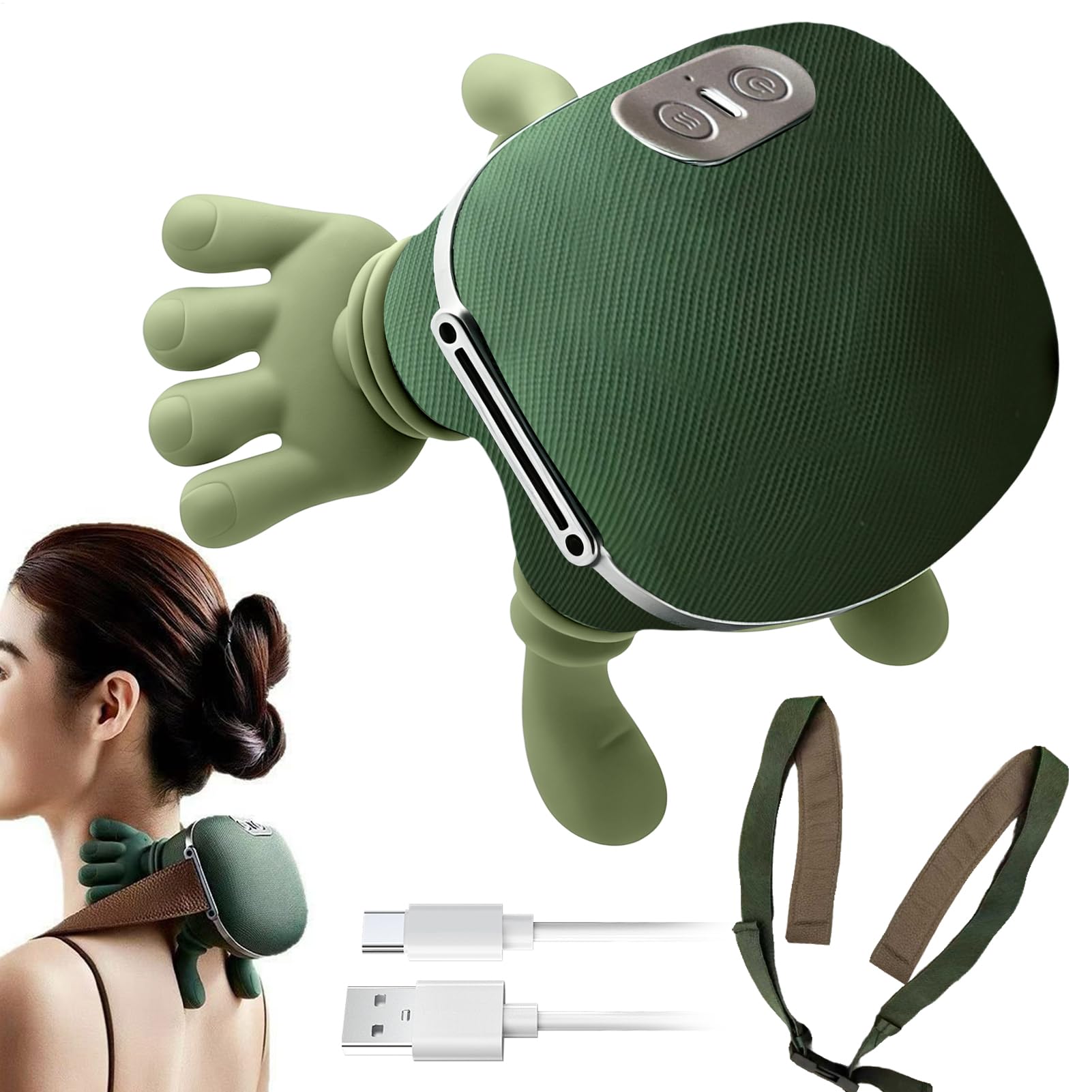 Masajeador de espalda, masajeador de cuello 4D Real Hands con calor, 3 velocidades y 2 niveles de calor, masajeadores eléctricos de hombros con diseño de mano simulada para aliviar el dolor