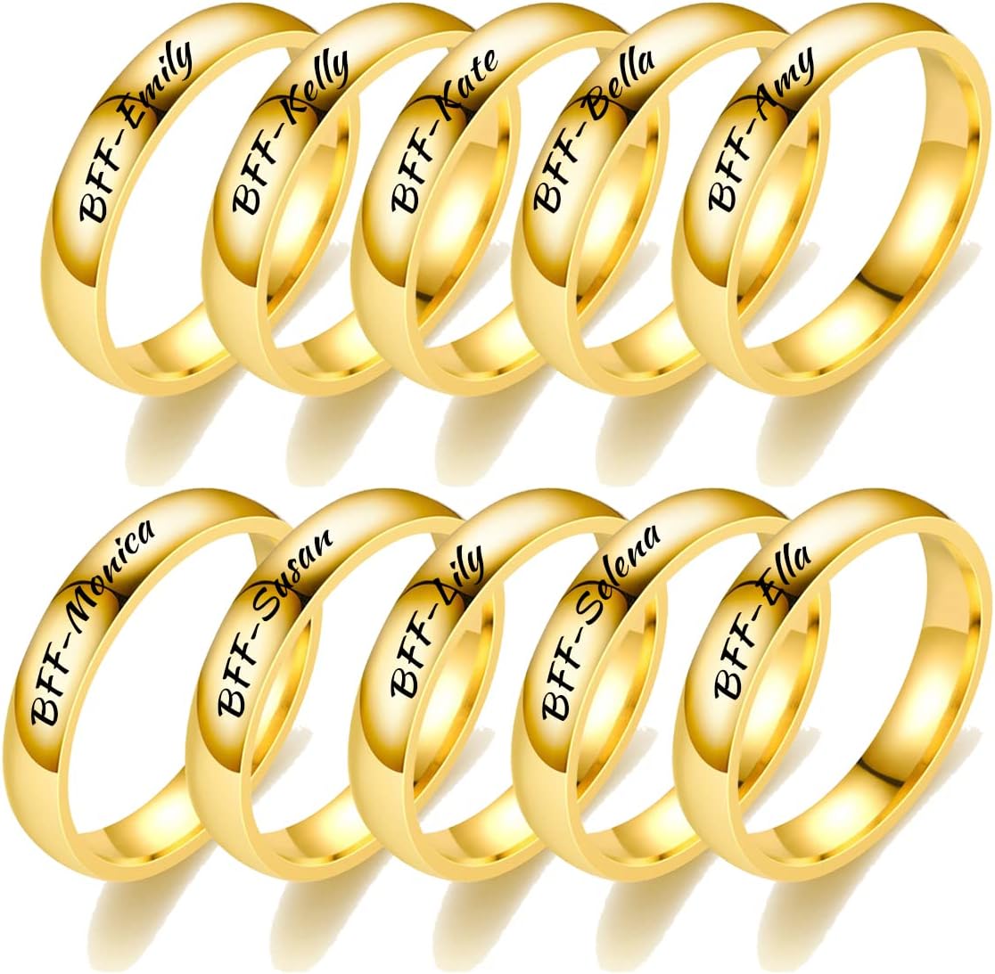 MZZJ BFF Ring for 2-3-4-5-6-7-8-9-10 Personazlied BFF Friendship Jewelry Pinky Promise Pinky Swear Minimalist Polish Stainless Steel Comfort Fit Domed Stackable Knuckle Ring Band,Bridesmaid Gift