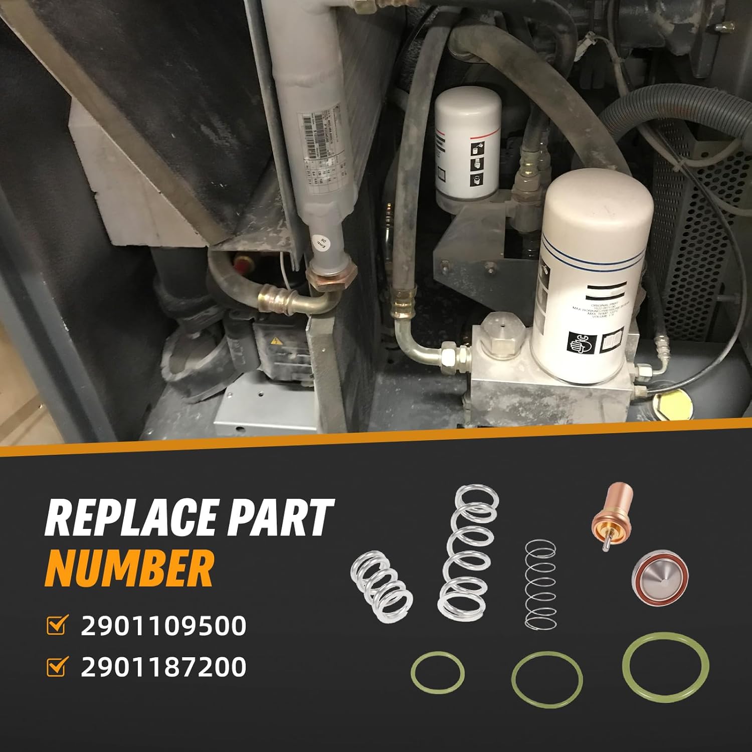 2901109500 Thermostat Valve Kit Fit for Atlas Copco GX7 Air Compressor - Replace 2901187200 Temperature Control Valve Maintenance Repair Kit, One Year Quality Assurance