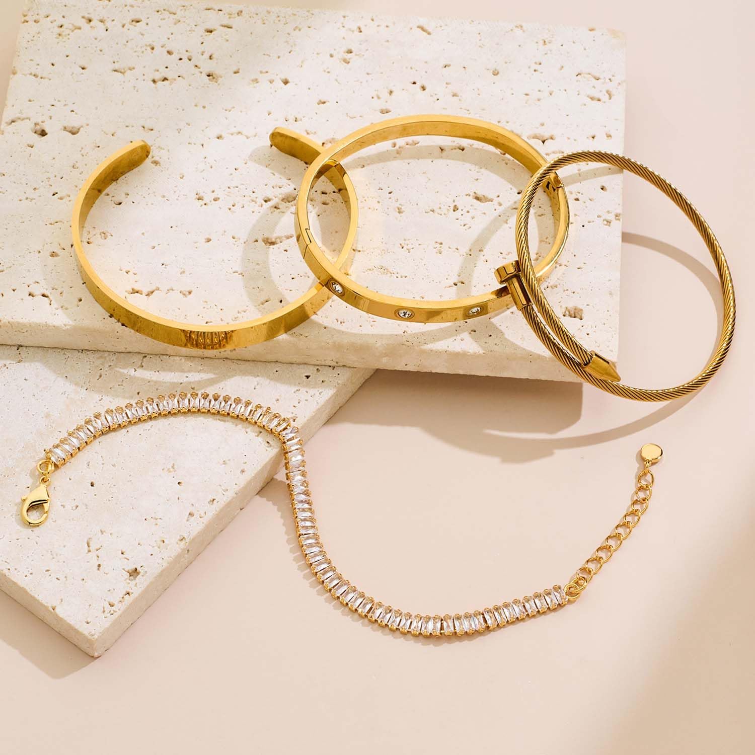 LILIE&WHITE Gold Plated Bangle Bracelet Set for Women Chain Bracelets Stacking Cuban Link Bracelets Jewelry Sets Fow Woman Cuff Bangle - Image 5