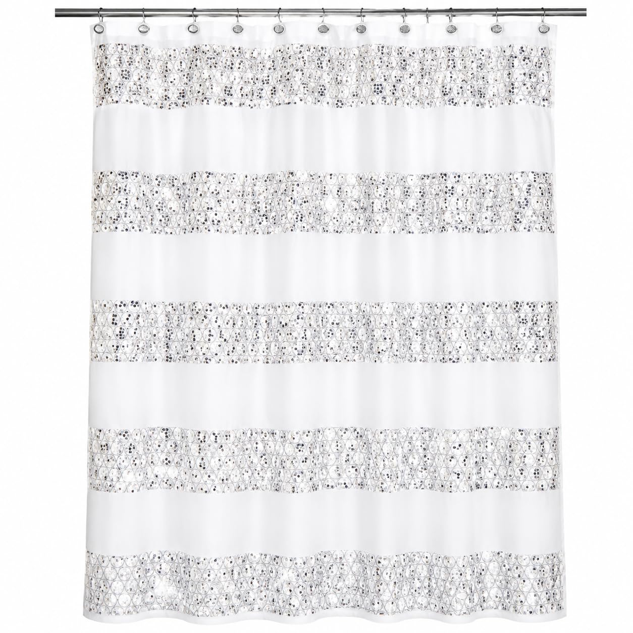 Zahari Home Sinatra Bathroom Shower Curtain Glamorous Bling Fabric Shower Curtain, 72"x70", White