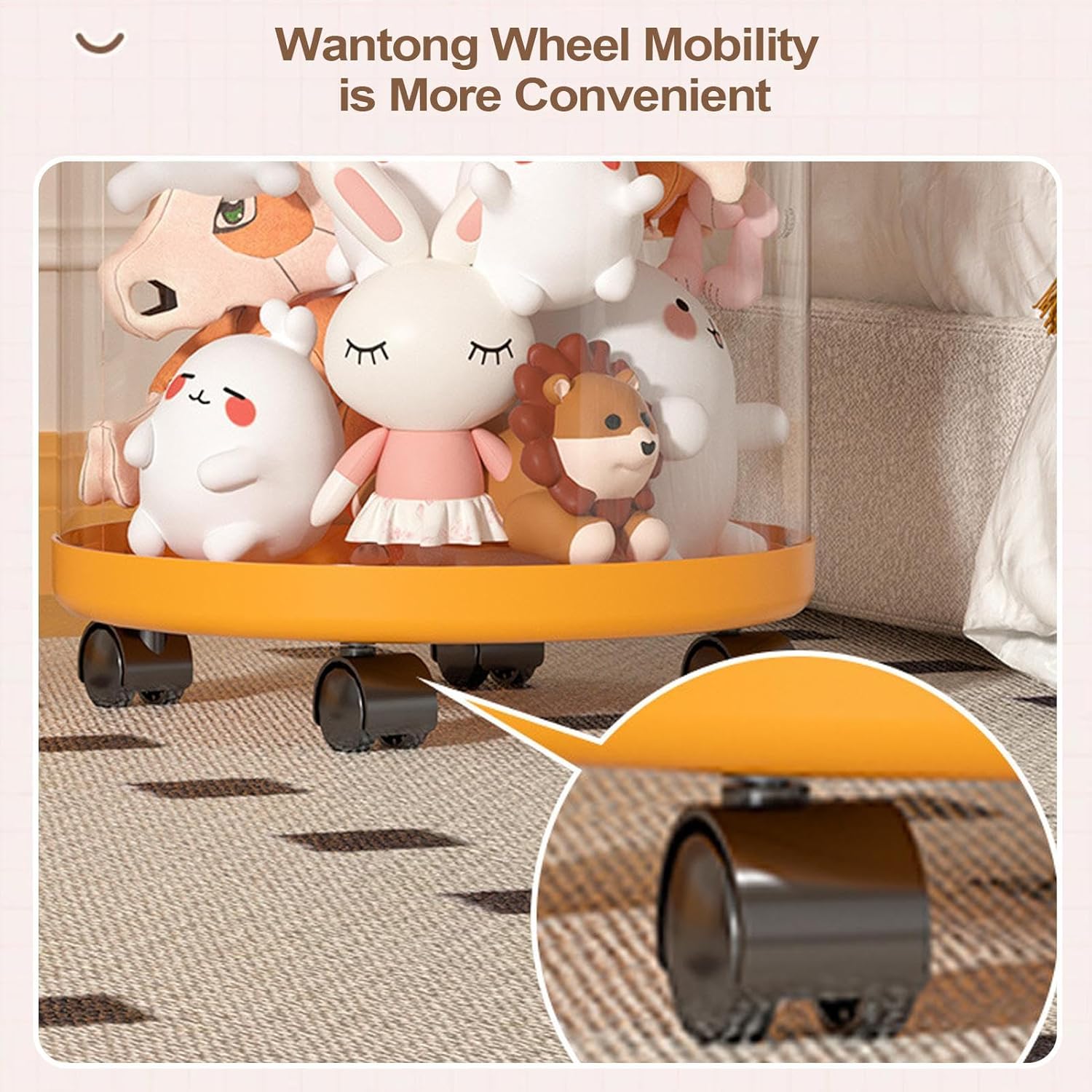 Stuffed Animal Storage Plush Storage Organizer Toy Tube Large Capacity Clear Container with Wheels Stuffy Holder Cute Room Decor for Nursery Bedroom Playroom Home