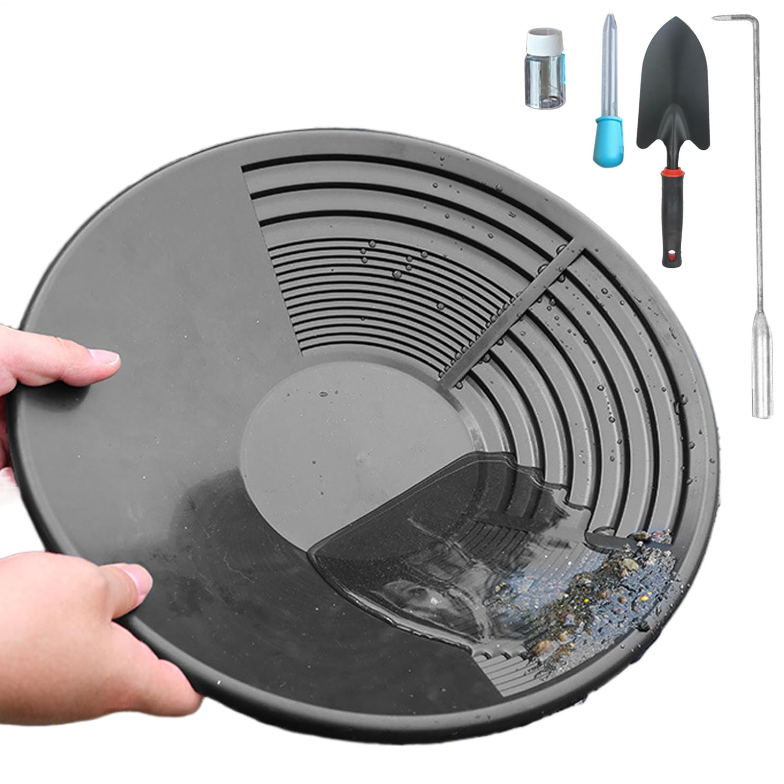 Kit D'orpaillage 5 Pièces Tamisage Manuel Casserole Minière En Plastique Noir Prospection D'or