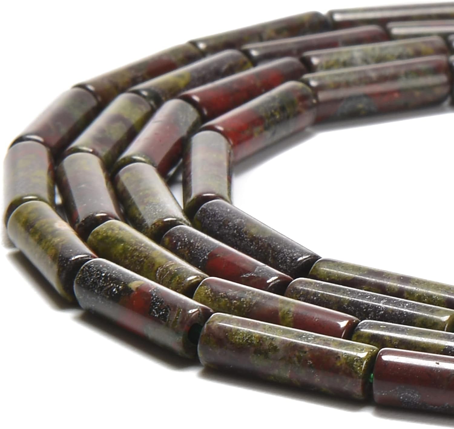 Natural Green Dragon Blood Jasper Cylinder Tube Beads Size 4x13mm 15.5'' Strand for Jewelry Making