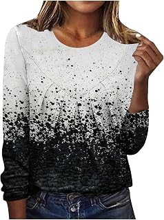 Mrat Tshirts for Women UK Round-Neck Long Sleeve Pleated Blouse Tees Shirts Color Block Packwork Loose Tops Sweatshirt Soft Comfort Casual Workout Blouses Henley Tshirts Sale Clearance