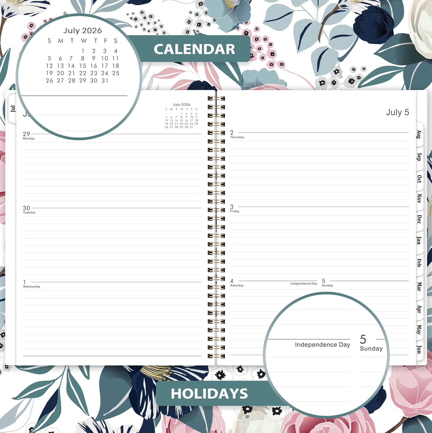 Planner 2026-2027 - Academic Planner 2026-2027, Jul. 2026 - Jun. 2027, Weekly and Monthly with Tabs, 26-27 Calendar Planner, 9" x 11", Back Pocket + Thick Paper + Twin-Wire Binding - Petunia - Image 4