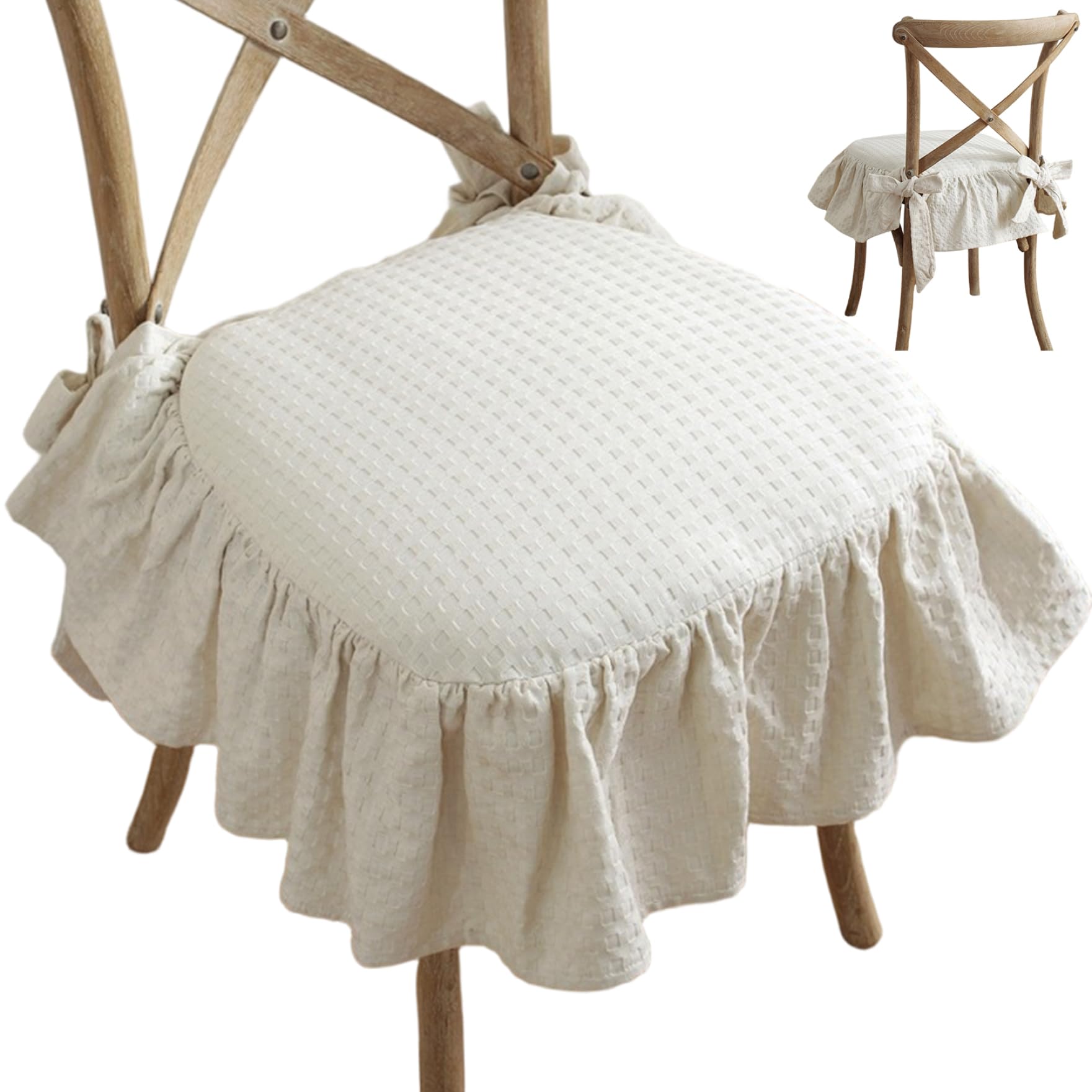 Rüschen- 43 2 x 45 7 cm schäumte Baumwolle Esszimmer mit rutschfestem Band abnebares waschbares Sitzpolster mit Reißverschluss