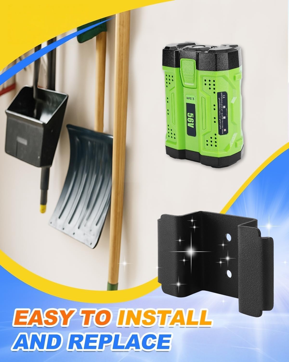 Black Battery Holder Wall Mount Compatible with EGO 56V Battery (4)