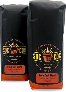 San Diego Coffee Breakfast Blend, Medium Roast, Ground Coffee, 16-Ounce Bags (Pack of 2) Café molido tostado