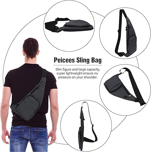 Miniatura 9 de Peicees Bolso bandolera para hombres y mujeres, bolsa de hombro con correa, bolsillos, bolsa de pecho para correr, senderismo, campamento, ejercicio