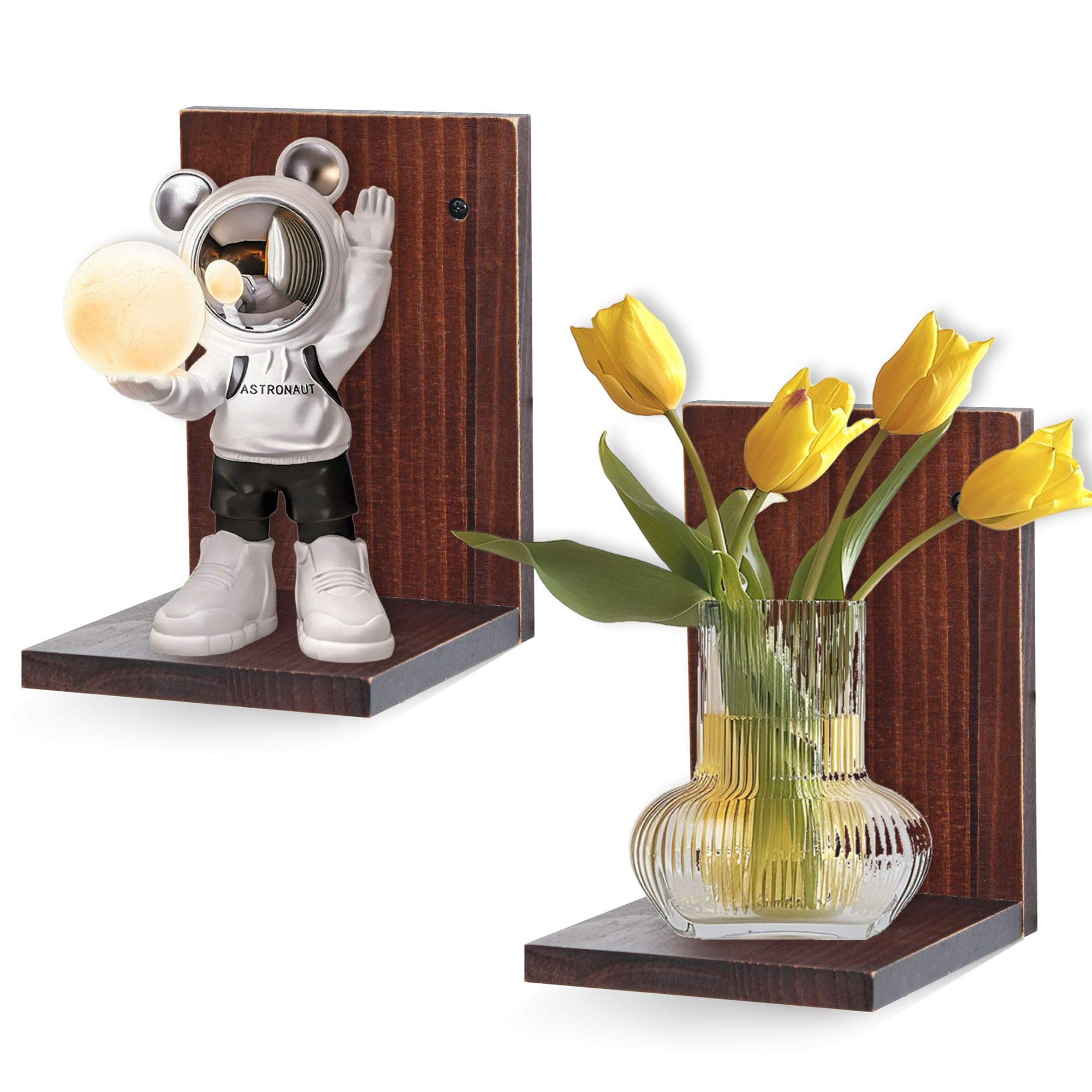 Small Wall Shelf,L-Shaped Small Floating Shelves for Plants Speaker Table Lamp Display,Wooden Ledges Indoor Modern Midcentury Decorative for Gallery