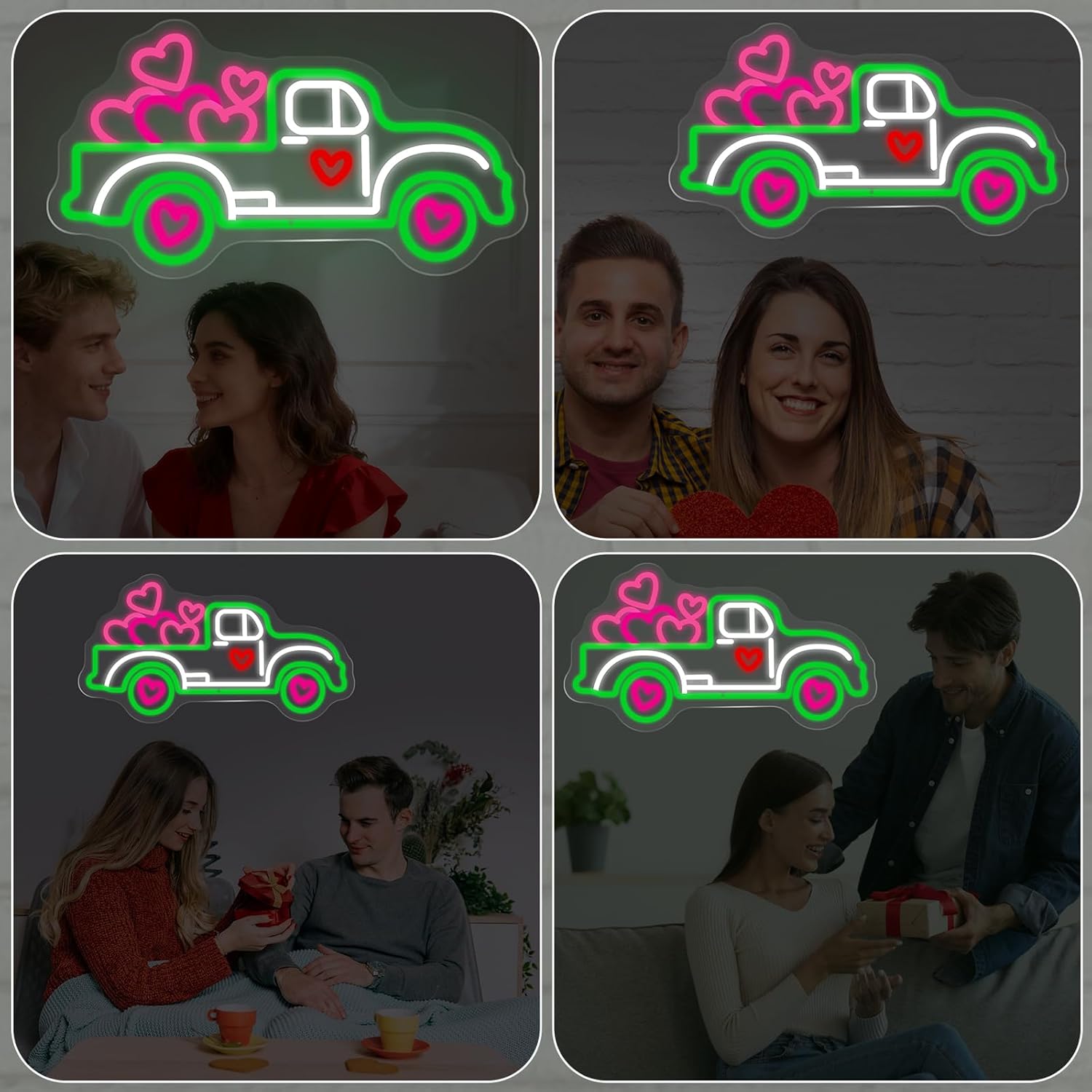 Truck With Hearts Neon Sign - 5-Level Dimmable USB Valentine's Day Decor & Heart Neon Signs, Ideal for Weddings, Party Setups, Shop Walls, Romantic Bedroom Wall Art