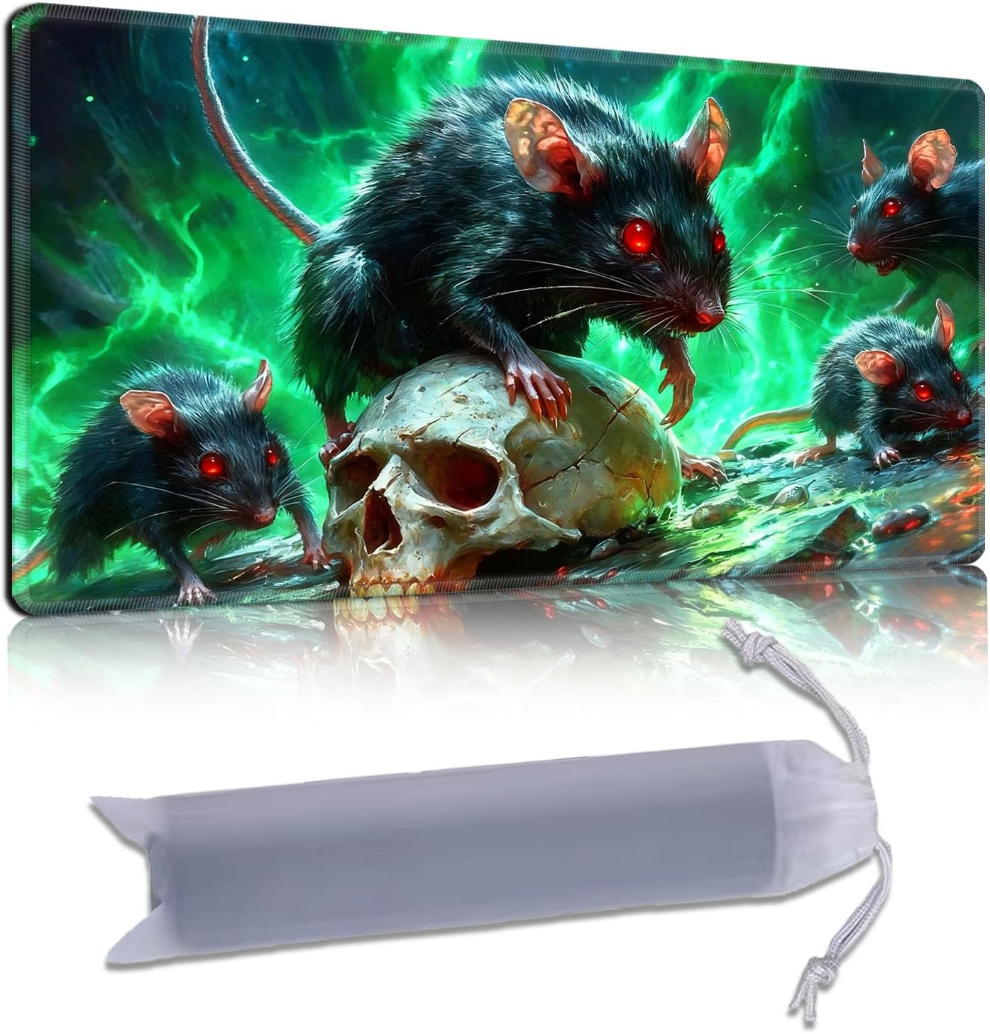 Playmat for MTG & Magic: The Gathering, Red Fire Dragon Destroying Medieval City 24x14 inch Non-Slip TCG Game Mat for Commander, Card Game Table Mat