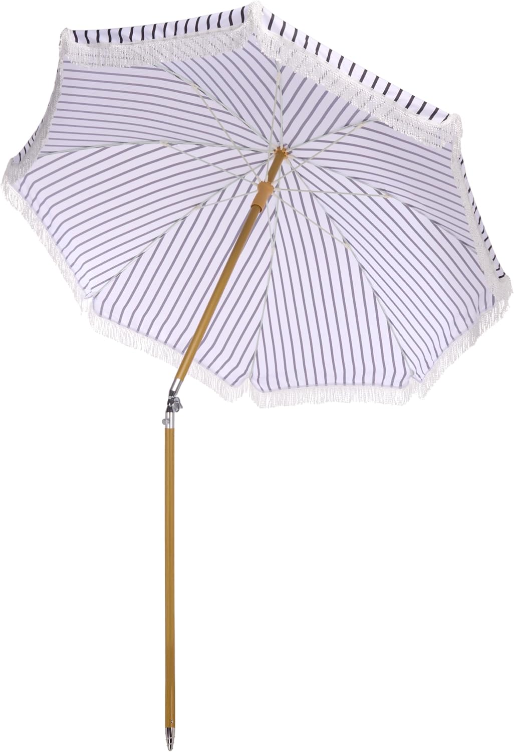 SAFAVIEH Outdoor - Bella 6.5 FT Beach Umbrella - Canopy with White Fringe Trim, Tilt Function, Aluminum Pole, Weather Resistant for Beach, Patio, Garden (PAT8504)