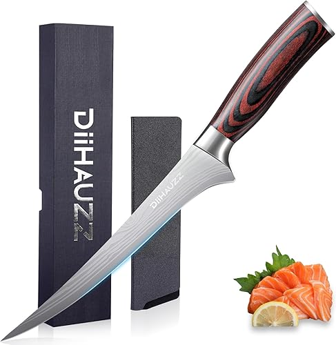 Cuchillo de filete de 7 pulgadas, cuchillo afilado para deshuesar de acero inoxidable de alto carbono para cortar carne de pescado, carne de aves de