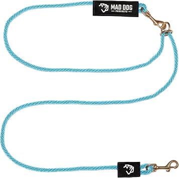 Hands Free Signature Standard Clip Dog Leash - Made in USA by Mad Dog Products Aqua, 1/4"
