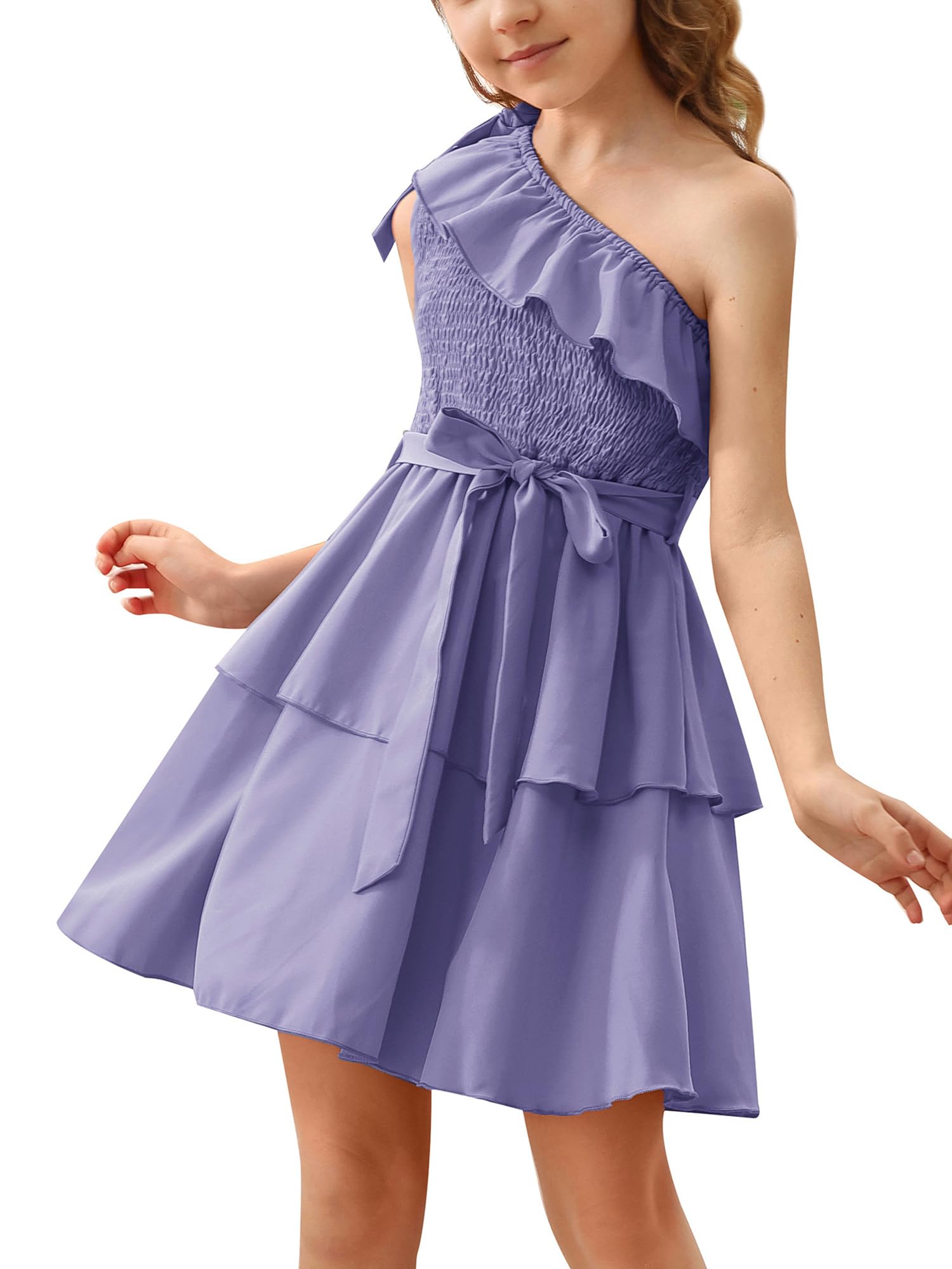 Danna Belle Girls Dress Tween One Shoulder Ruffle Tiered Layer Summer Party Dress Clothes Gifts Size 5-14