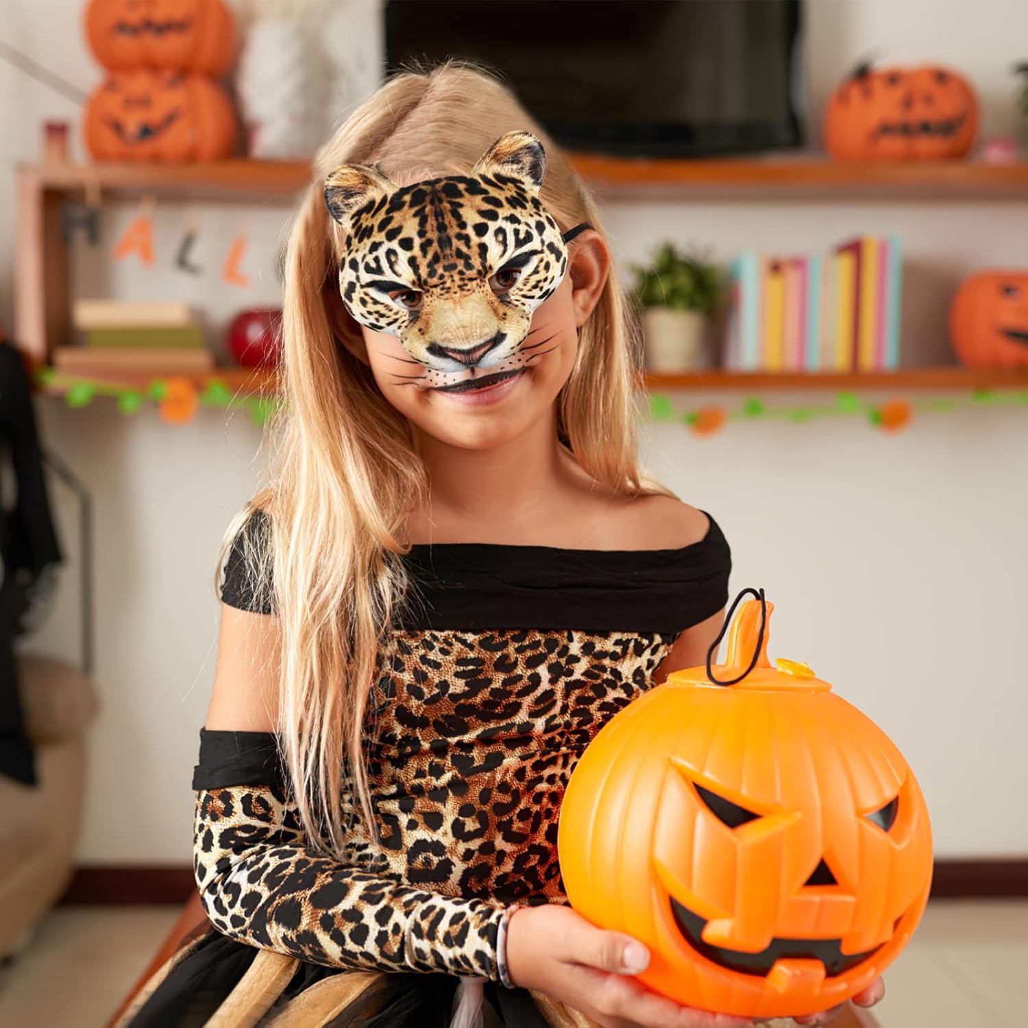 Abaodam Leopard Half Face Mask - Masquerade Cat Animal Cosplay Mask - Halloween Carnival Party Supplies