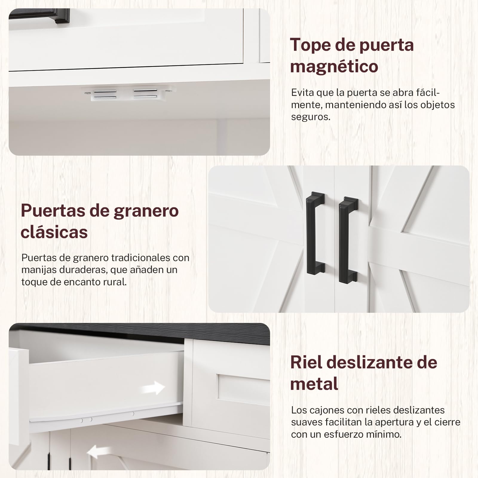 TEENFON 155 cm Aparadores para Salon con 3 Cajones, Aparador Cocina con Estantes Ajustables, Armario Cocin con Encimera para Pasillo Comedor- 155 x 40 x 80 cm - Blanco