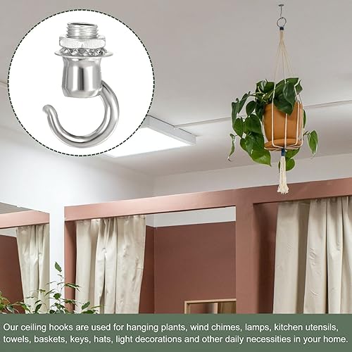 Miniatura 5 de YOKIVE 2 ganchos de techo de aleación, colgantes para colgar lámparas de araña, ideales para cocina, hogar (cromo, 0.87 x 1.1 pulgadas)