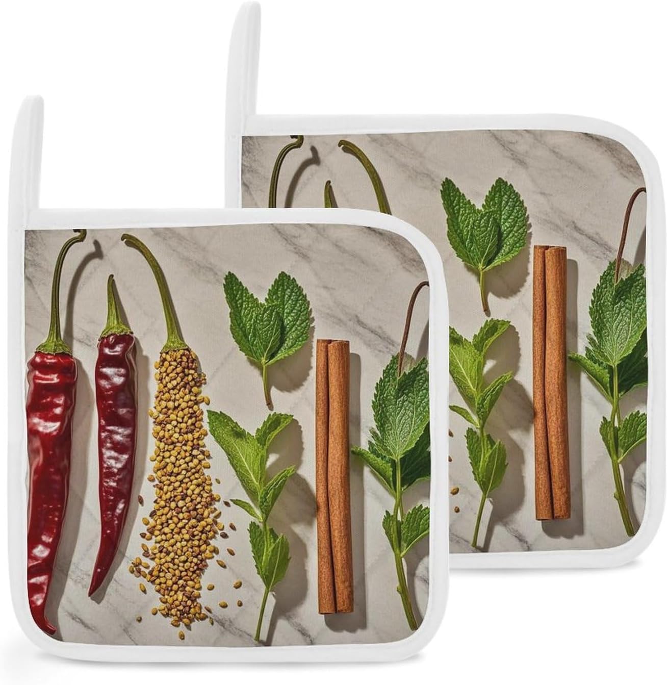 Pot Holders for Kitchen Resistant Potholder Set Hot Pads Spice Pepper Printed Oven Pot Holders for Cooking and Baking 2 Pack