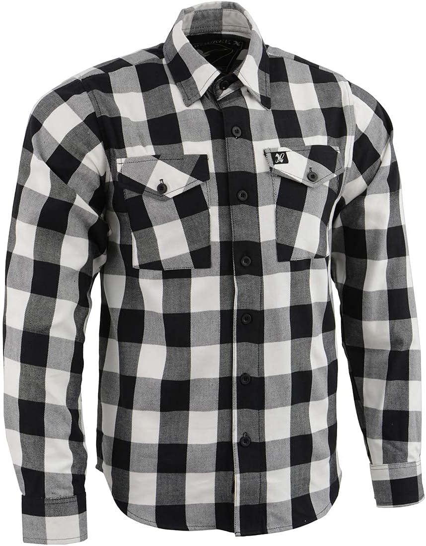 Milwaukee Leather MNG11633 Men's Flannel Plaid Shirt Black and White Long Sleeve Cotton Button Down Shirt