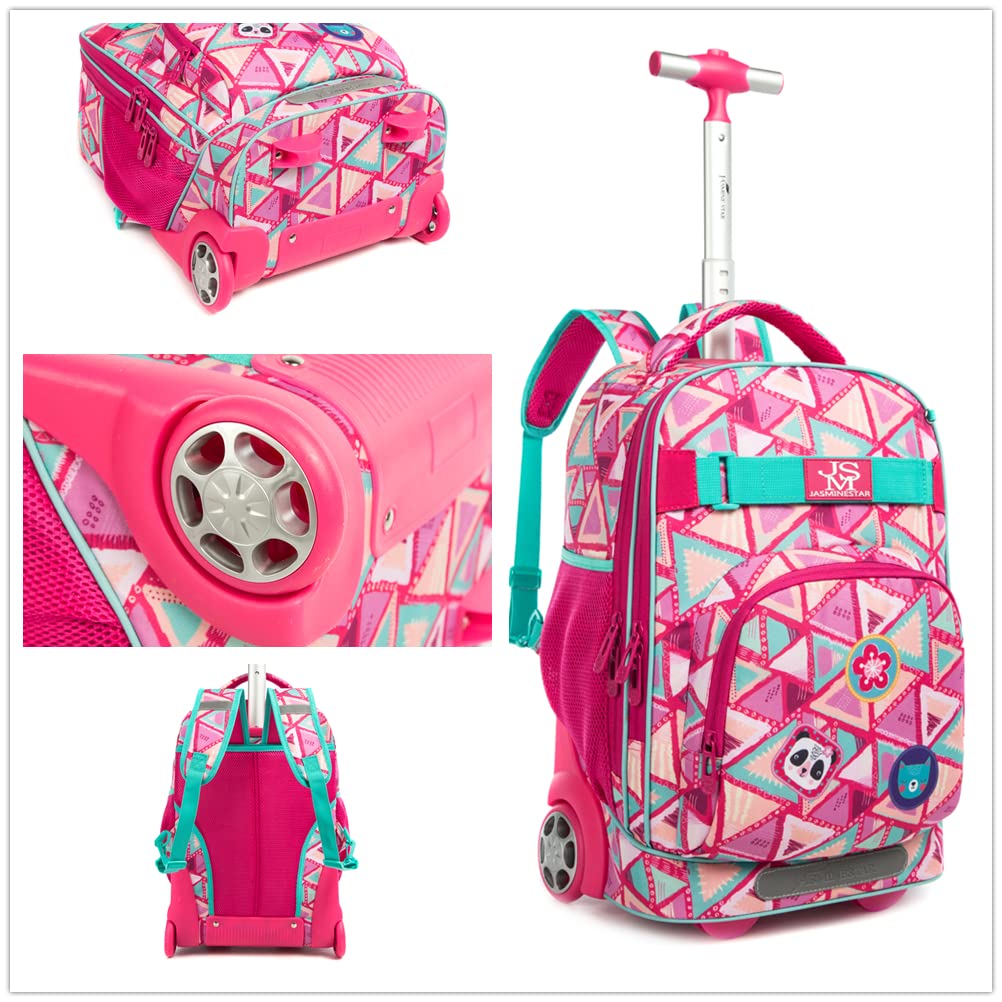 HTgroce Zaino con rotelle Panda Zaino con rotelle per bambini Ragazze Bagagli da viaggio per il tempo libero Zaino scuola 3 in 1, borsa per il pranzo, borsa per matite