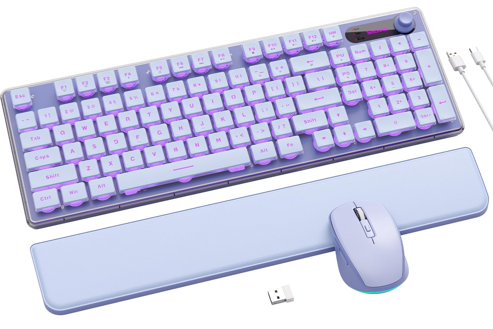 Wireless Keyboard and Mouse Combo - 9 Backlit Effects, Wrist Rest, Double-Shot Keycaps, Metal Panel, Long-Lasting Rechargeable, 2.4G Keyboard Mouse Set for Windows Mac PC Laptop – Sablute (Purple)