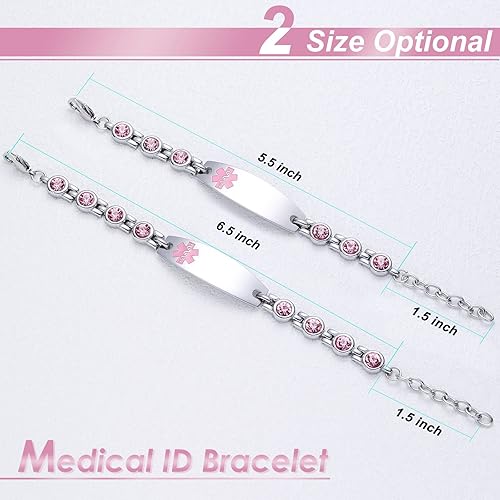 Miniatura 7 de JFJEWER Pulseras de alerta médica para mujeres y hombres, grabado gratis, pulsera de identificación médica personalizable, incluye una tarjeta