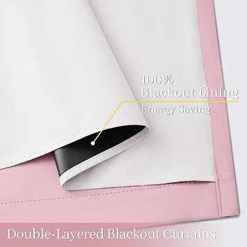 Yakamok 100% Blackout Curtain Panels 63 inches Cold and Light Blocking Drapes for Nursery, 2 Thick Layers Thermal Insulated Draperies (2 Pieces, 40 Wide Each Panel, Pink Front with White Backing)