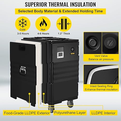 Miniatura 4 de VEVOR Bandeja portadora de alimentos aislada, caja caliente de 109 cuartos de galón para catering, caja de alimentos LLDPE con hebillas dobles y