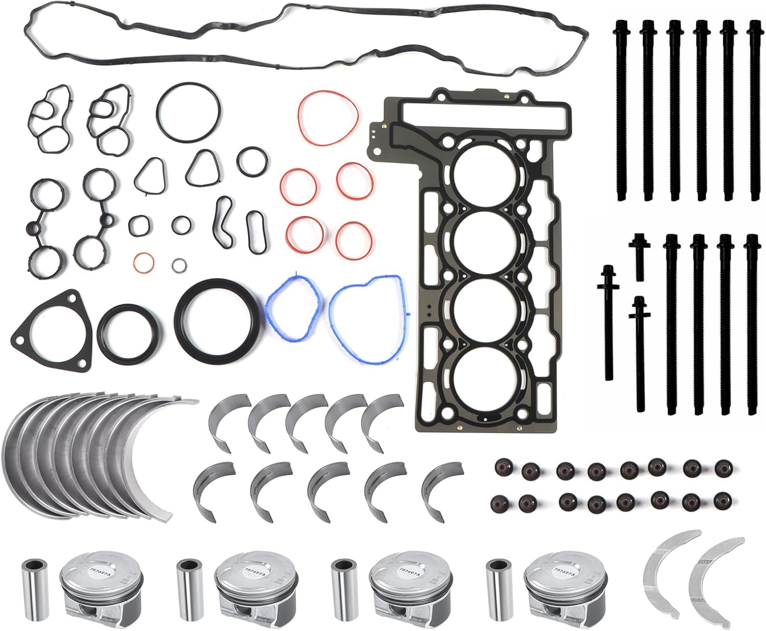 N14 Engine Cylinder Head Gasket Rebuild Kit w/Pistons (STD) Fits for Mini R55 R56 R57 R58 R59 Clubman Cooper Cabrio 1.6L Turbo N14B16A N14B16C Engine OE 11127586908 11127595138 11127567877