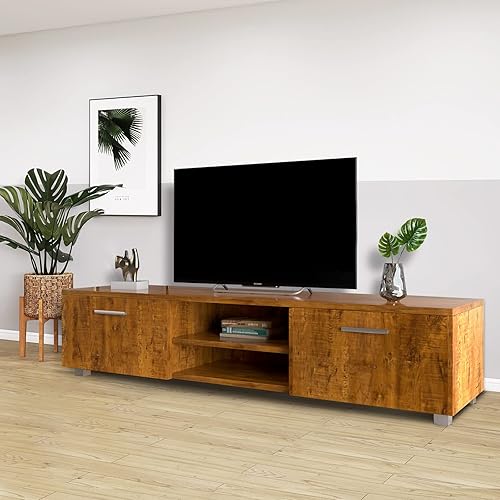 Miniatura 3 de SoarFlash Soporte de TV de granja para televisores de hasta 70 pulgadas, mesa central de entretenimiento de madera con armario de almacenamiento