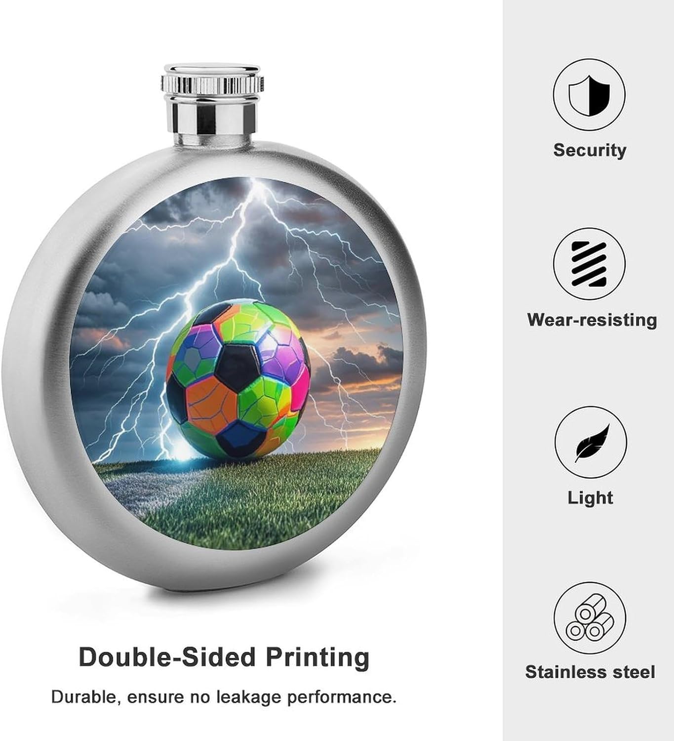 Football And Lightning Stainless Steel Flagon to 5 Oz with Screw Cap,Hip Flask for Men–Whiskey & Liquor Pocket Flask,Alcohol Flagon for Camping Drink Sports Outdoor Wine Bottle