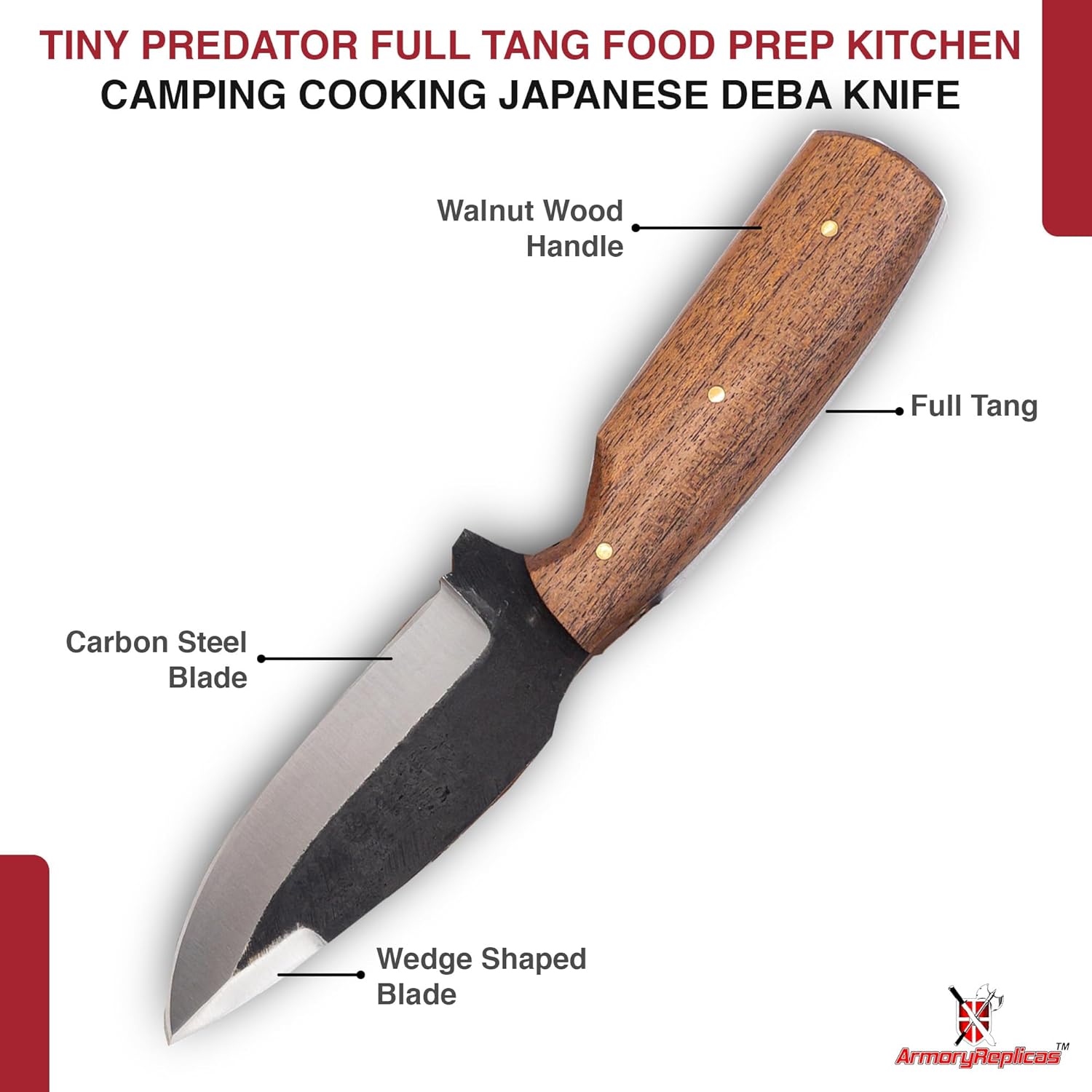 Armory Replicas™ Full Tang Tiny Predator Food Prep Kitchen Camping Cooking Japanese Deba Knife w/Walnut Wood & Genuine Leather
