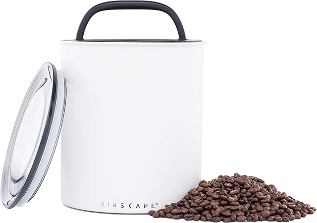 Airscape Coffee Storage Canister (1.1 kg Dry Beans) - Extra Large Kilo Size Food Storage Container, Patented Airtight Two Way Valve Lid Pushes Air Out to Preserve Freshness (Matte White)