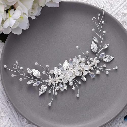 Miniatura 7 de GORAIS Accesorio para el cabello de novia para boda, diseño de flores de vid y diamantes de imitación, accesorio para el cabello para mujer, Perla