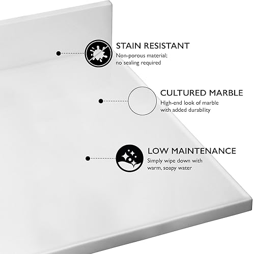 Miniatura 4 de Design House 554634 Tocador de mármol cultivado, agujero único, blanco sólido