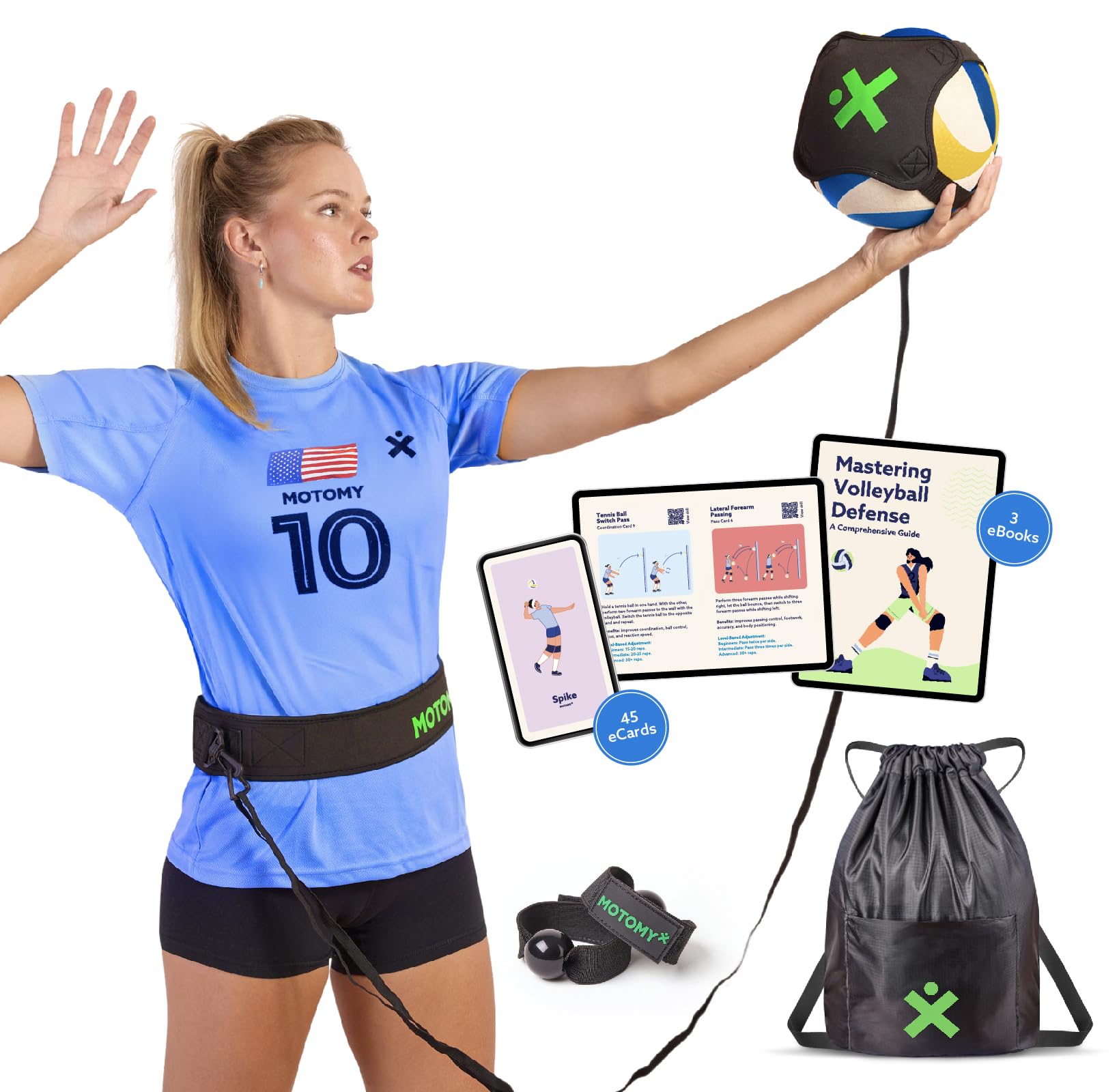MOTOMY Volleyball Training Equipment Aid 'Volleypal' – Solo Volleyball Equipment for Practicing Serve, Spike, Set & Pass; Volleyball Practice Equipment Gift for Beginners & Experts