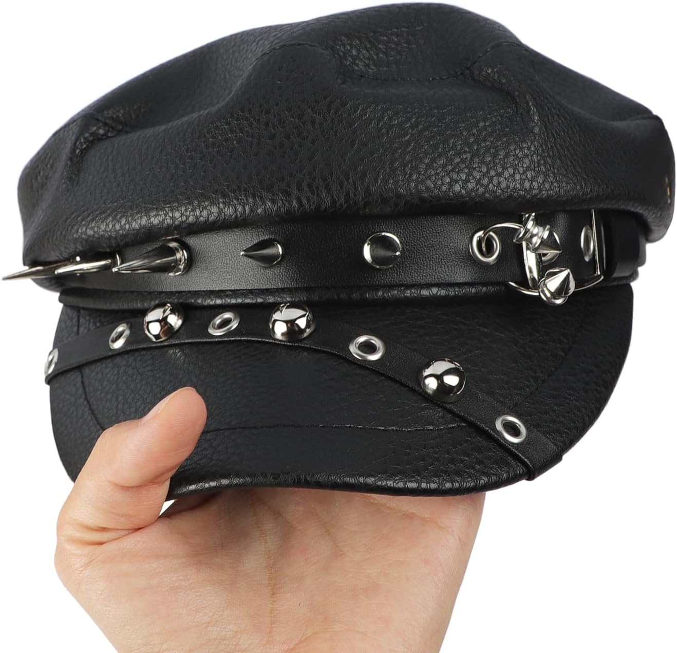 French Beret Hat Leopard Print Snakeskin Rivet Newsboy Cap PU Leather Painter Baker Gatsby Cabbie Hat for Women - Image 6