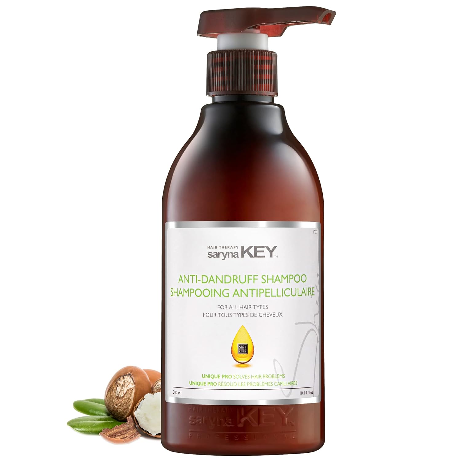 Saryna Key Anti Dandruff Shampoo - Itchy and Dry Scalp Treatment with Natural Shea Oil - All Hair Types - Fights Dandruff with Shea Butter, Vitamins, Amino Acids, Extracts with Menthol (300ml/10.14)