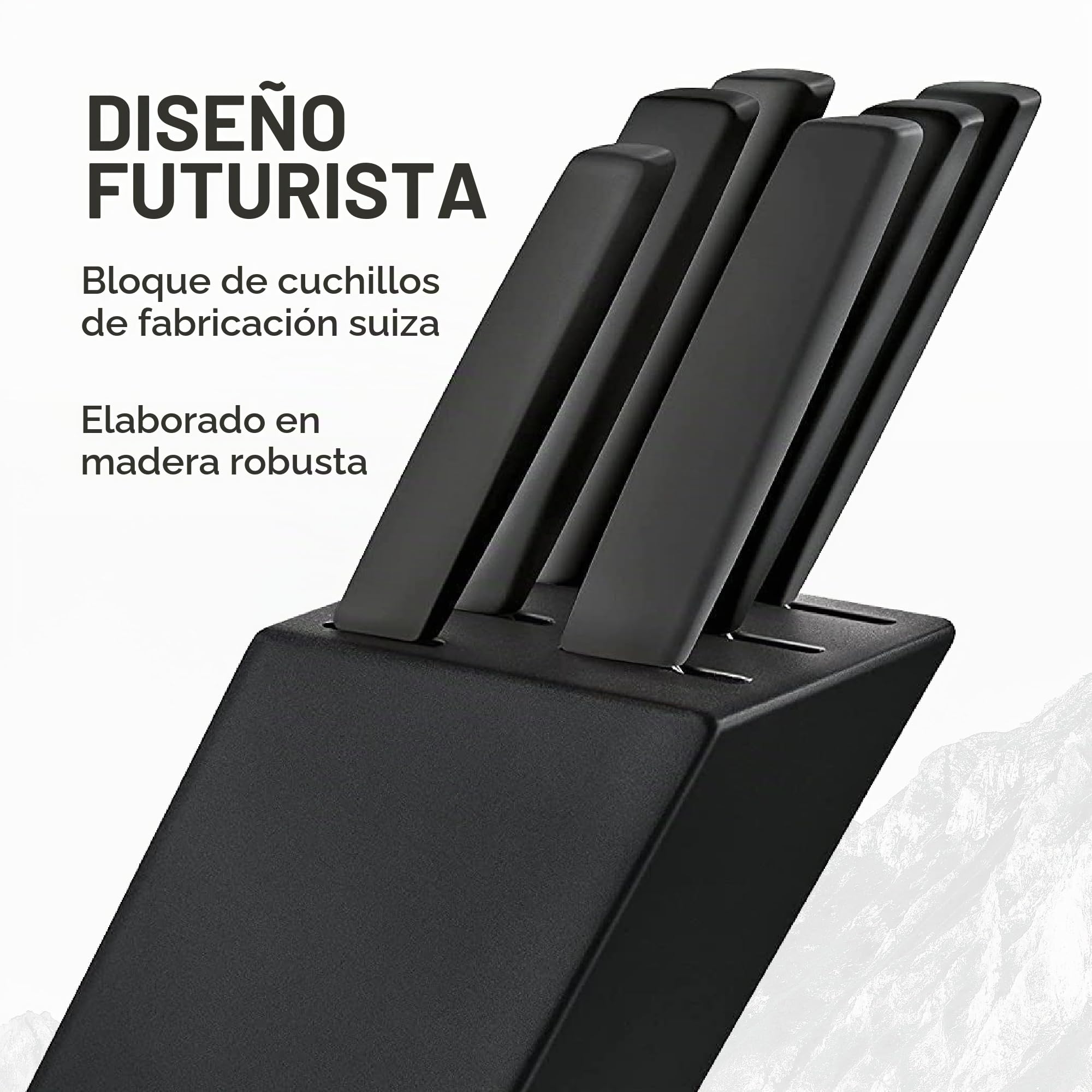 Victorinox Swiss Modern Soporte para 6 cuchillos, incluyendo 5 cuchillos de cocina y 1 tenedor, fabricado en madera de haya lacada en negro