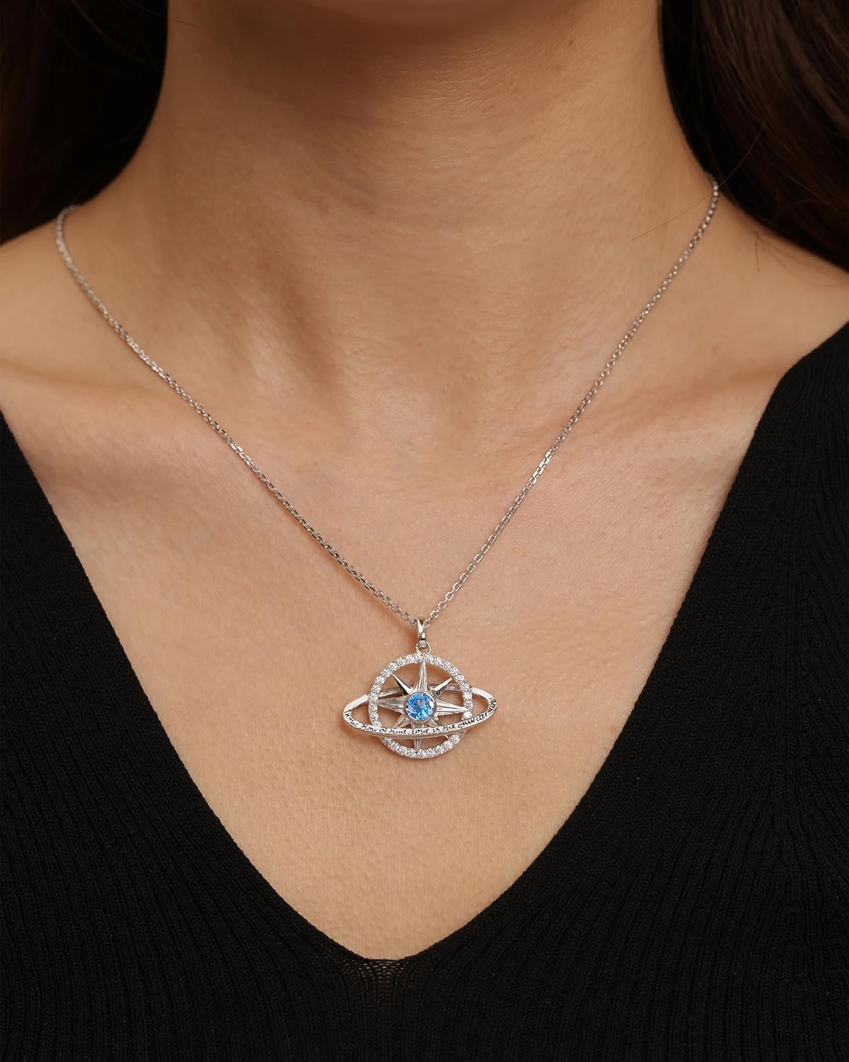 FANCIME Valentines Day Gift Stellar Promise Birthstone Necklace for Women White Gold Plated Sterling Silver Planet Star Pendant Fine Jewelry Anniversary Birthday Gifts for Women Wife Friend Her - Image 2